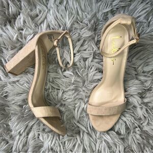 Lulus Taylor nude neutral faux suede sandal high heels women’s shoe size 9